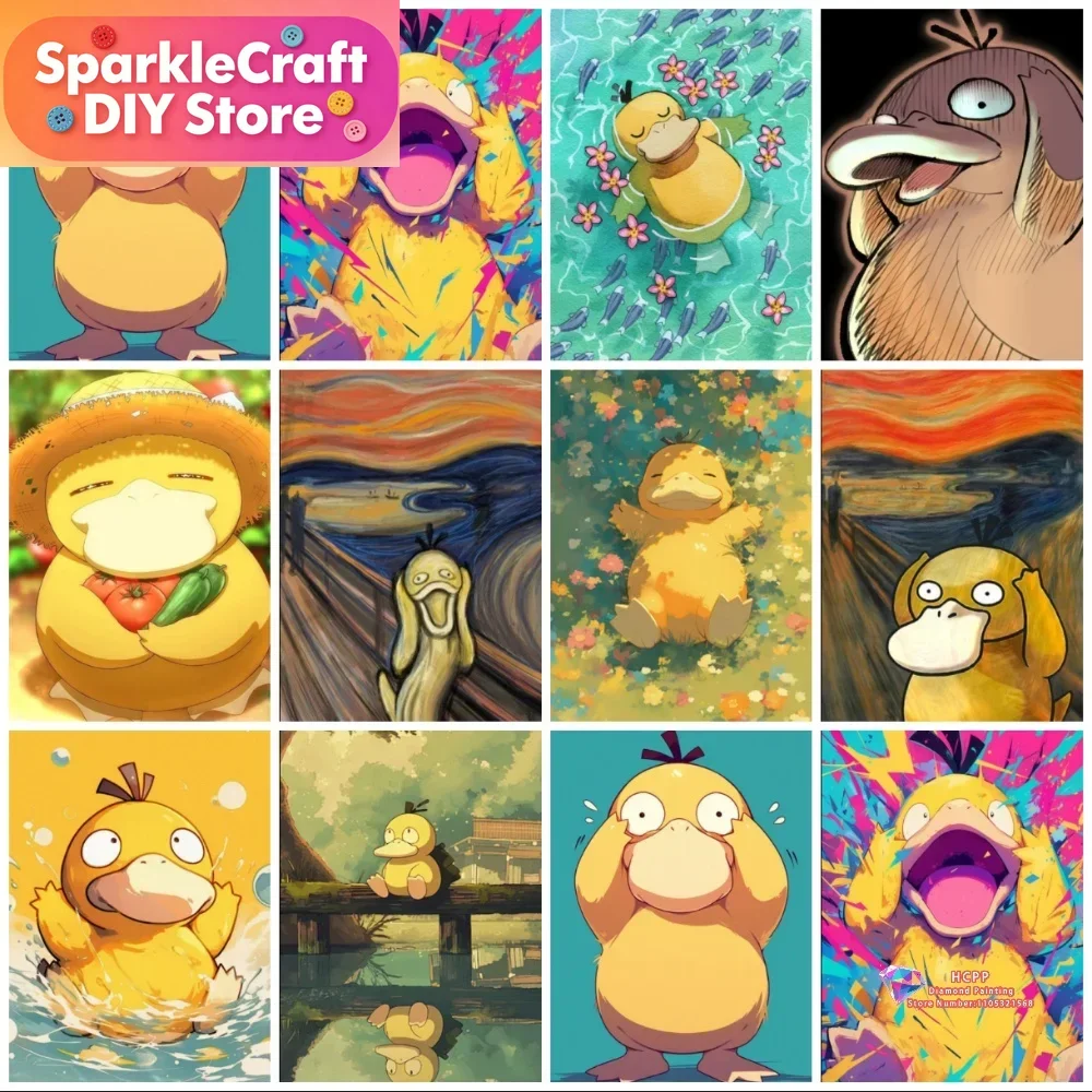 1pc frameless Psyduck Cartoon 5D Diamond Painting DIY Likes Art Cross Stitch Mosaic Kits Home Decor Wall Stickers Pokémon Handma