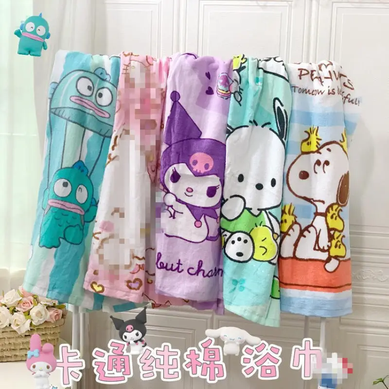 Cartoon Hello Kitty Bath Towel Kawaii Ku-Romi San-Rio Anime Student Bath Towel Beach Towel Throw Blanket Cotton Absorbent Towel - view 2