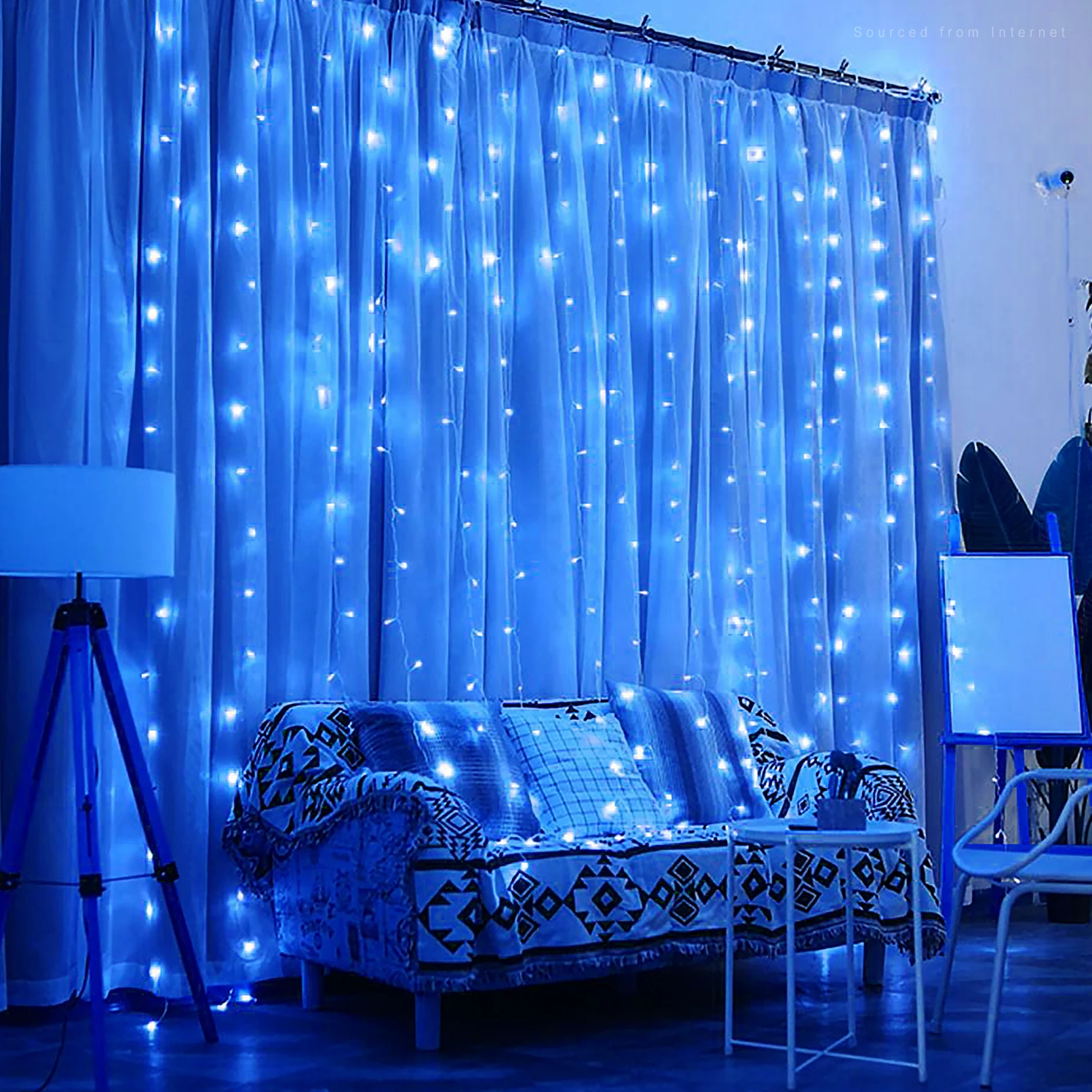 

9.8ft x 9.8ft LED Curtain Lights, Starry Christmas String Light, Indoor Decoration for Festival, Wedding, Party, Blue