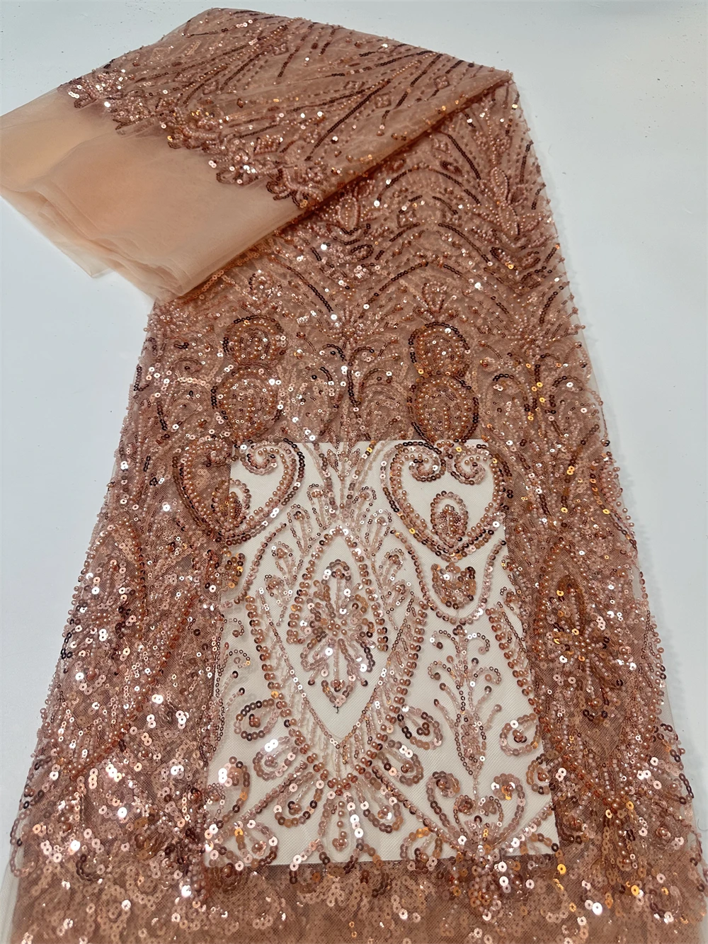 

African Sequins Beaded Groom Lace Fabric High Quality French Tulle Lace Fabric 2026 Embroidery Nigerian Lace Fabrics Sewing