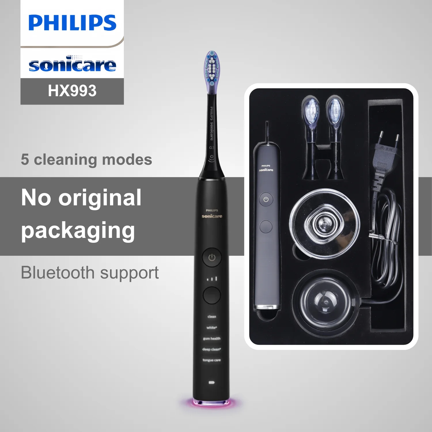 

Philips электрическая зубная щетка sonicare HX993, без оригинальной упаковки, G3 щетка, Bluetooth подключение, 5 режимов