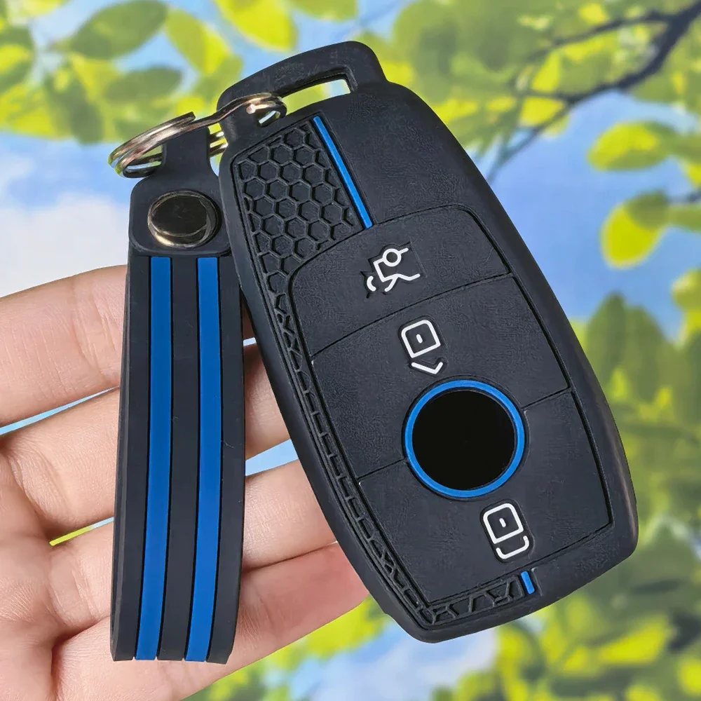 Decorative Stripe Silicone Remote Key Protector With Keychain For Mercedes Benz A C E S G Class GLC CLE CLA GLB GLS AMG