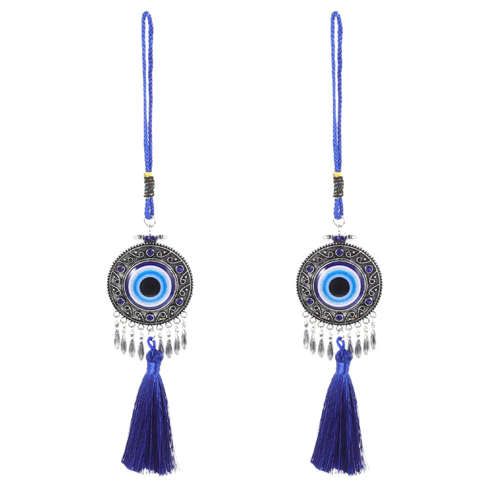 

2Pcs Blue Evil Eye Hanging Ornament Tassel Lucky Protection Charm Car Rearview Mirror Pendant Decoration for Home Car