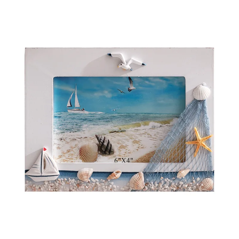 6-inch Ocean Photo Frame Summer Shell Wooden Frame Mediterranean Personalized Wooden Platform Frame Ornament Density Board