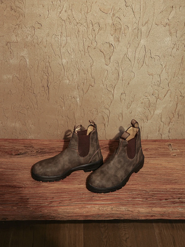 

Rustic Brown Classic Chelsea Boots Thi Bot Outdoor ort Boots round Toe Faionable Korean Sle Women's Footwear