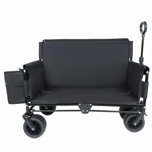 3-in-1 Folding Utility Wagon with Seat, 500lbs Heavy Duty Collapsible Cart, 180L Large Capacity All-Terrain Wheels
