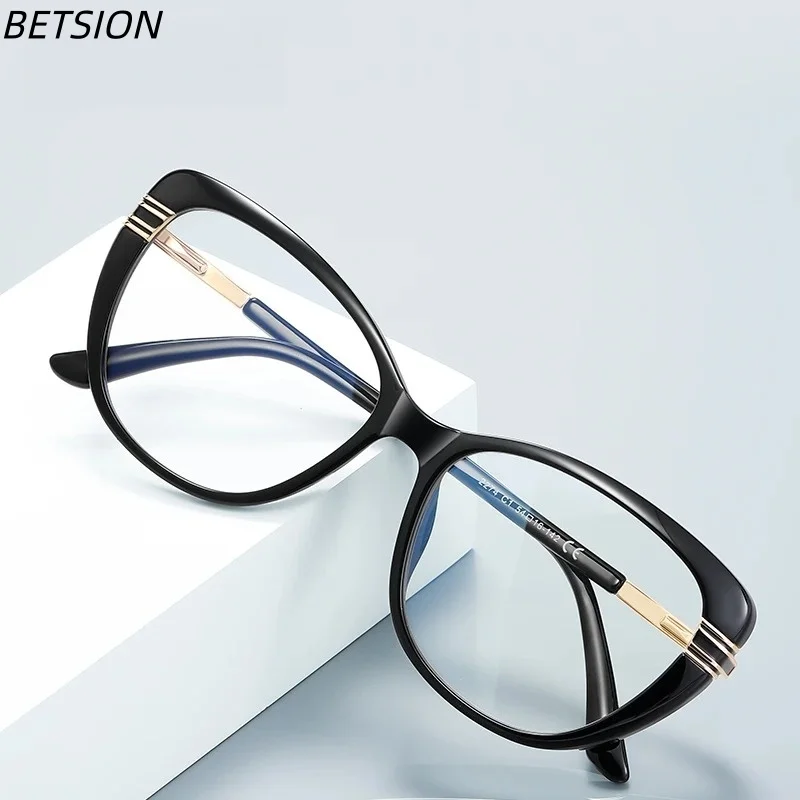 

BETSION Fashion Oval Reading Glasses for Women TR90 Geometric Anti-blue Light Minimalist Design Customizable Prescription #2274