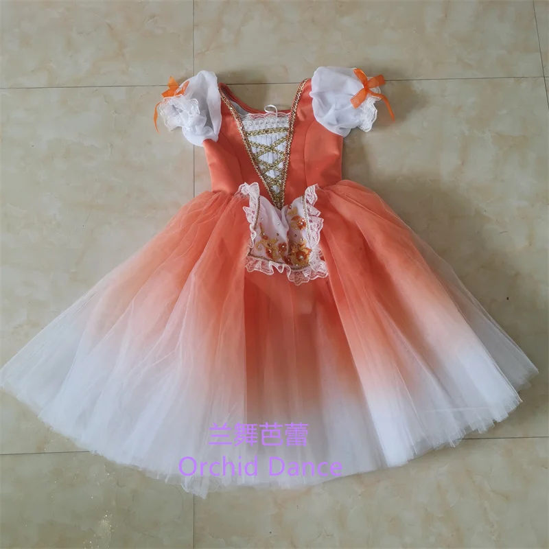 Fresh And Elegant Professional High Quality Custom Size Kids Girls Adult Woman Performance Wear Orange Ballet Romantic Tutu