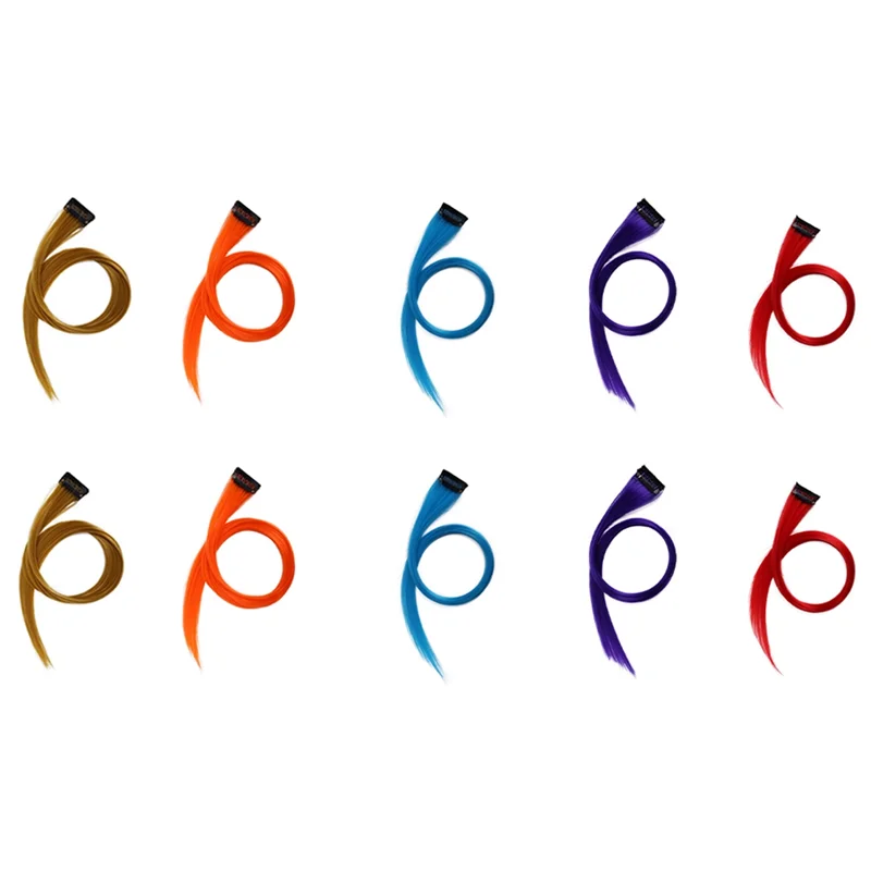 

ABGP-Rainbow Highlighted Multi-Colour Hair Extension Hairpin Long Straight Hair Clip Trimmable For Hair False Hair 3.2X55cm, Dur