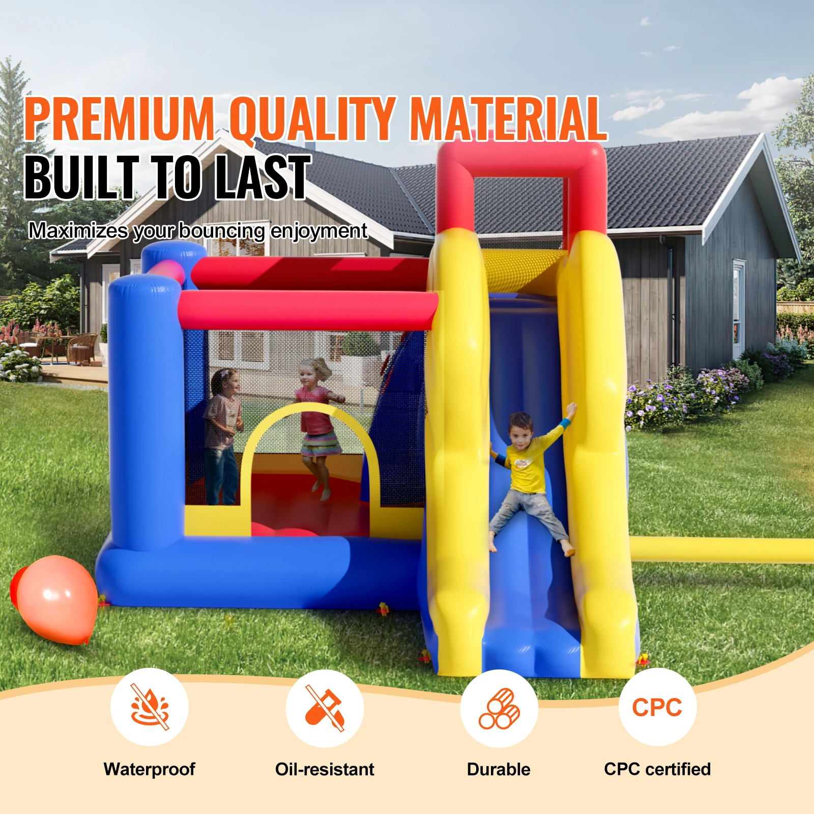 VEVOR Casa gonfiabile per rimbalzo, trampolino per casetta da gioco per esterni di alta qualità, buttafuori per saltare con ventilatore, scivolo e borsa portaoggetti