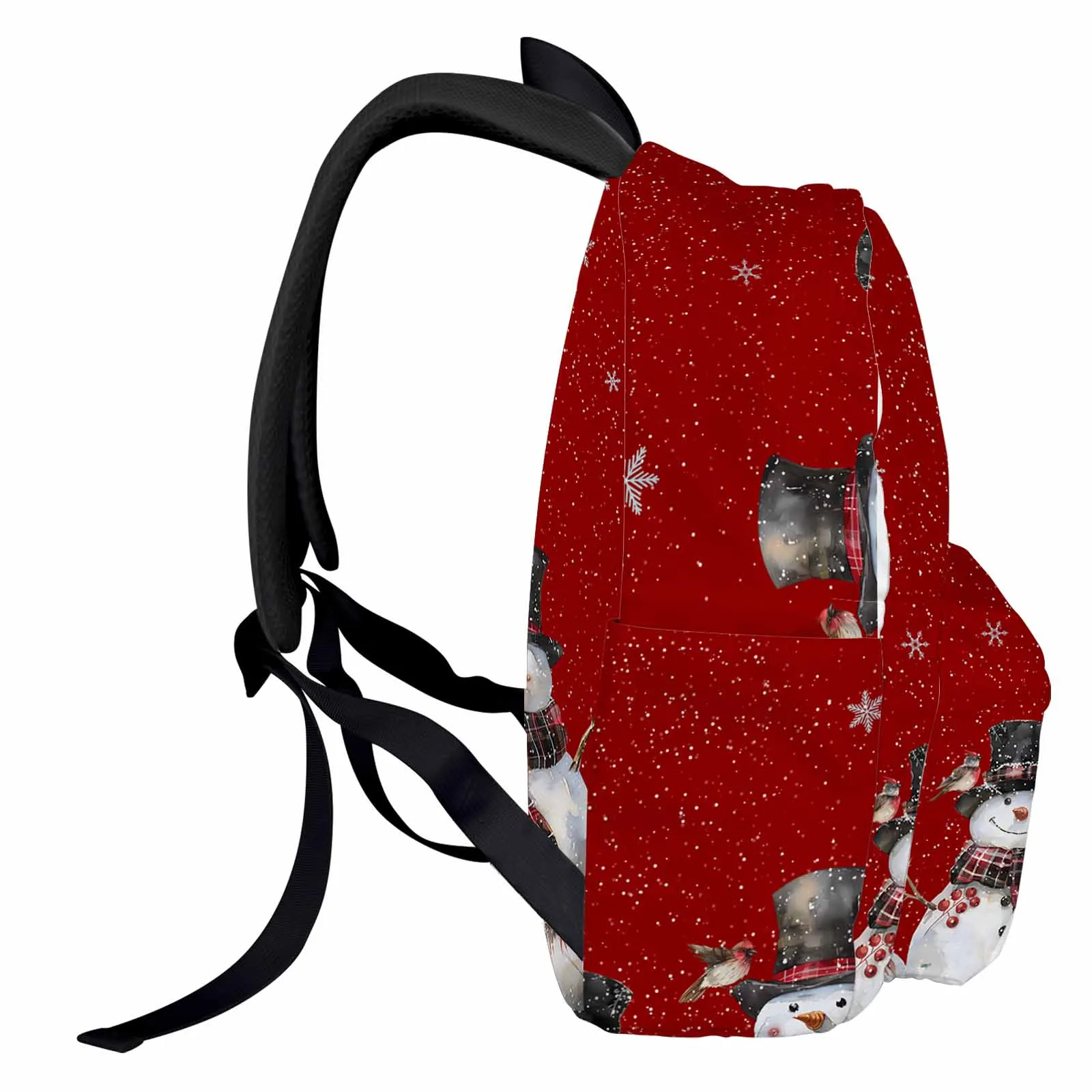 Snowman Cardinals Snowflakes Red Background  Large Capacity Backpack Men Laptop Bags High School Teen College Girl Student