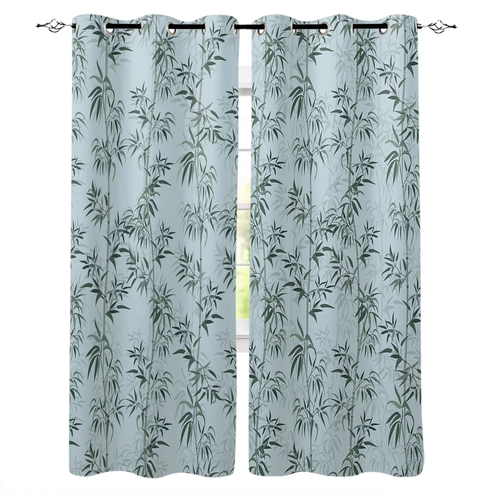 Bamboo Chinese Style Simple Hand-painted Bedroom Modern Living Room Kitchen Drapes Home Kids Room Decor Window Curtains