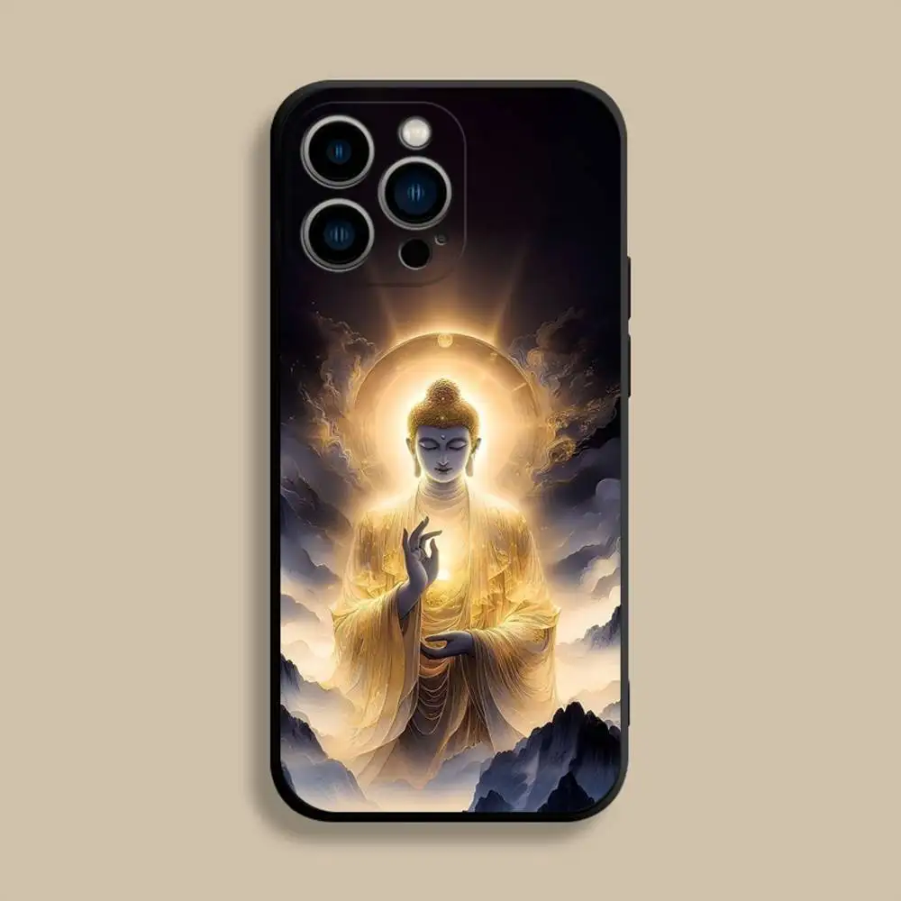 Чехол для телефона с рисунком Будды для iPhone 17,16,15,14,13,12,Pro,Max,Plus,E,SE4,Air,Mini Black, мягкий чехол