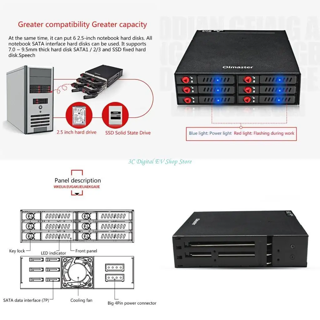 

E74D MR-6601 6 Bay Hard Disk Enclosure Rack Data Storage for 2.5In SSD HDD for C