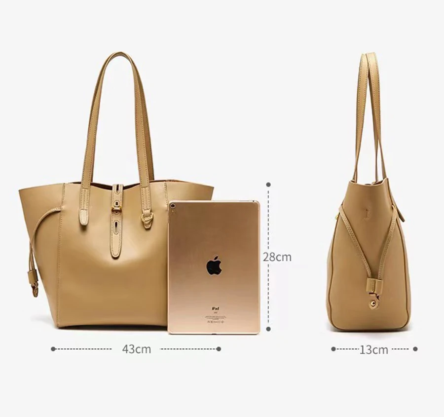 Women\'s Cowhide Tote Bag 2022 New Trend Versatile Fashion One-Shoulder Bucket Bag Female Commuting Work Large Capacity Handbag