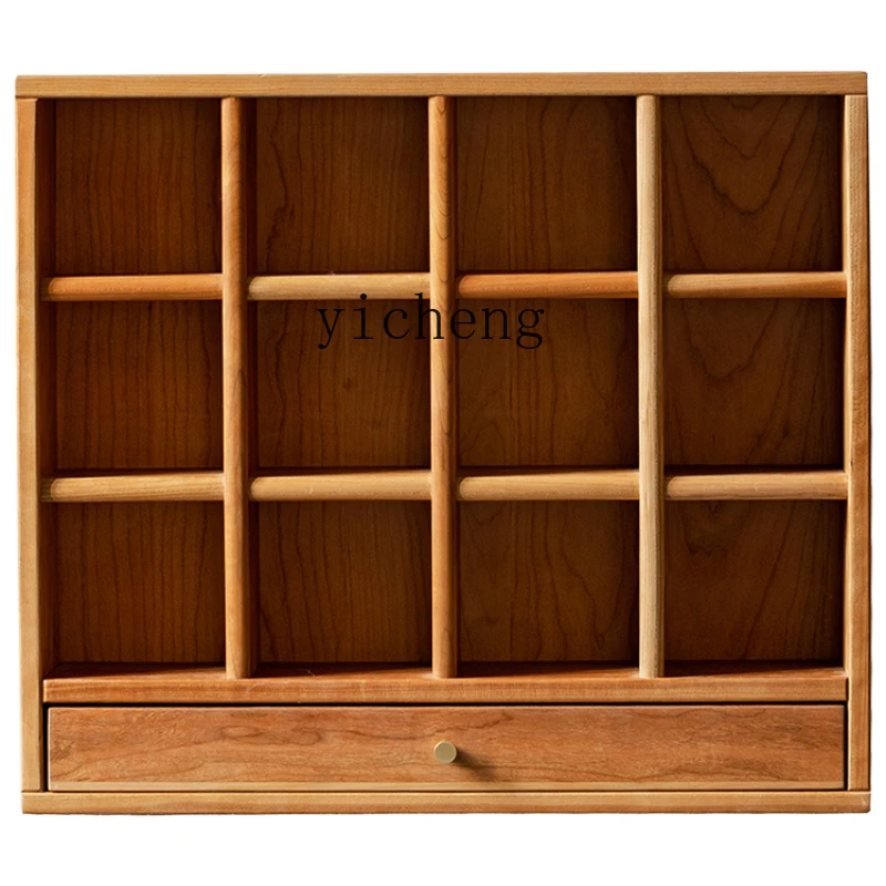 ZC Cherrywood Tea Set Solid Wood Cup Holder Tea Stand Lattice Display Cabinet Desktop Storage