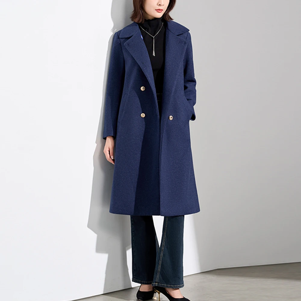 ZJYT Autumn Winter Long Woolen Jackets Coats Women 2025 New Fashion Lace Up Double Breasted Overcoat Plus Size Outerwears Female