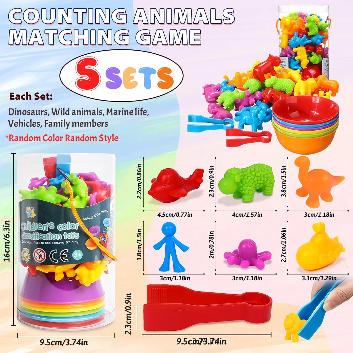 Materiale Montessori arcobaleno conteggio orso giocattoli matematici animale dinosauro smistamento colore gioco di corrispondenza bambini giocattolo