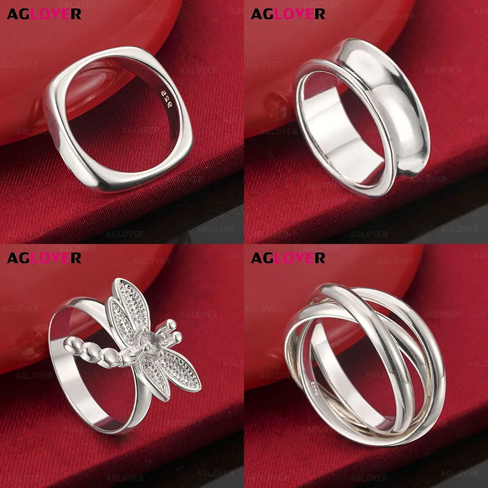 

AGLOVER 925 Sterling Silver 5-10# Smooth Square Ring Feminine Temperament Fashion Gift Jewelry