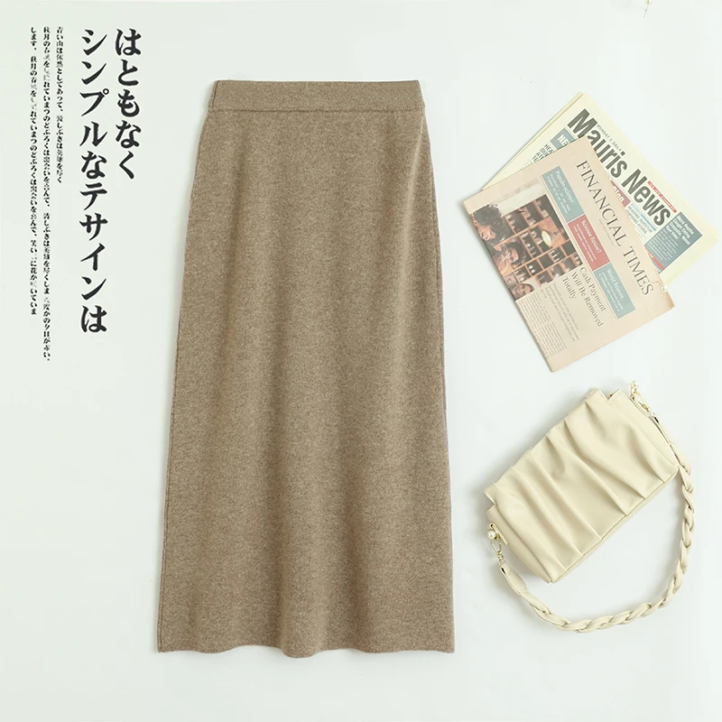 

New Skirt Women's Clothes 100% Merino Wool Solid Color Knitted Skirt Women's Basic Autumn Straight Dress Office Women's Clothes