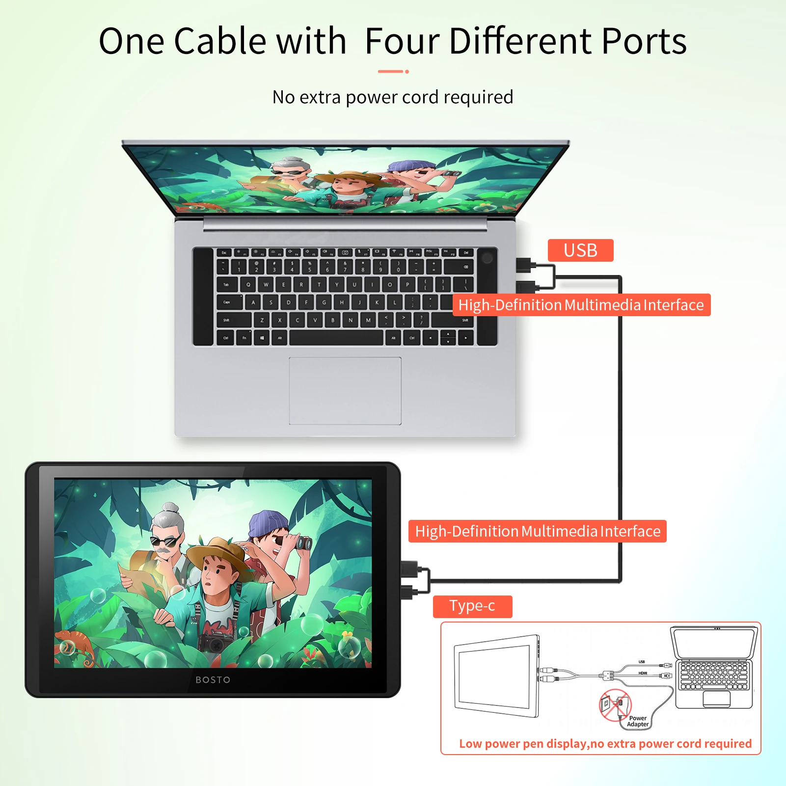 BOSTO 12HD-A H-IPS LCD Graphics Drawing Tablet Monitor 11.6Inch 1366x768 Display 8192 Pressure Level w/ Tilt Function Stylus Pen