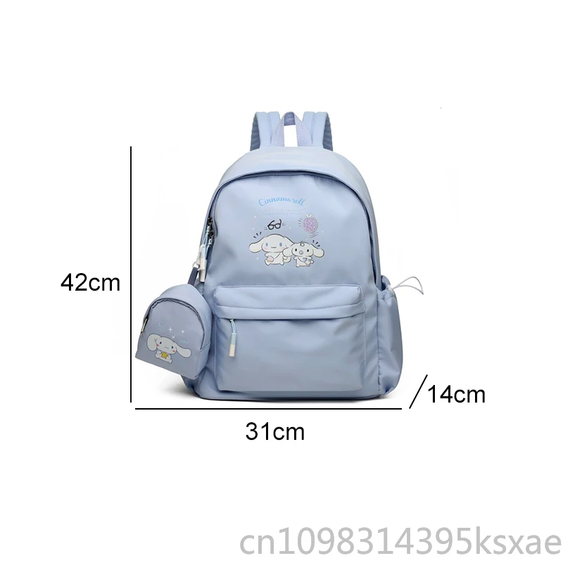  Nylon School Backpack for Student Cute Kuromi Kids Bookbag with Coin Purse Pendant Lightweight Student College Rucksack