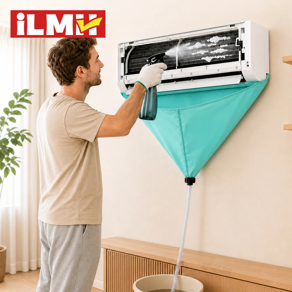 iLMH Air Conditioner Cleaning Kit, Waterproof Cleaning Cover, Drain Hose, Wall Mounted Split AC Cleaning Bag, Home Office Tools