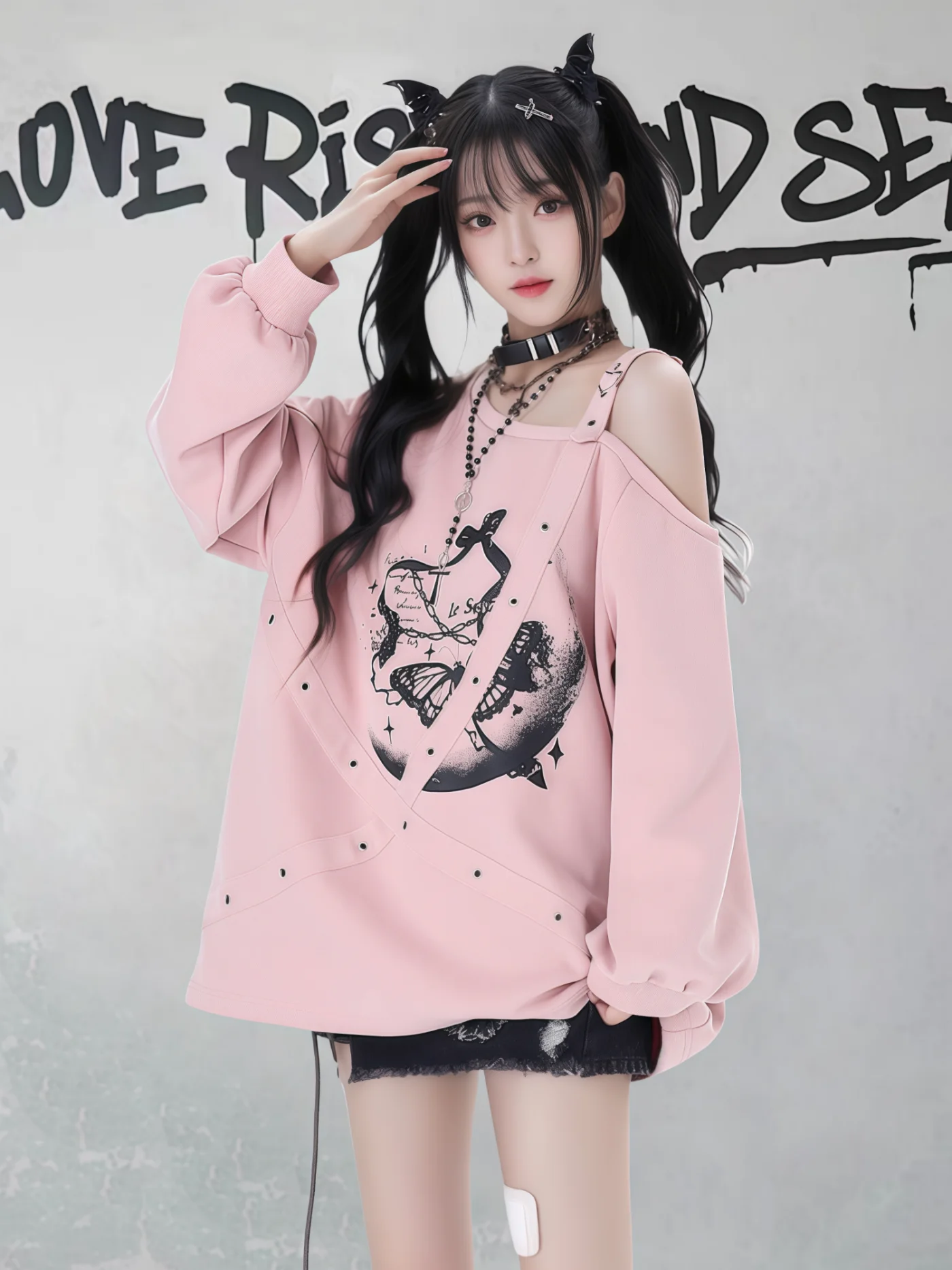 Fashion Highstreet Sweet Cool Subculture Print Sweatshirts Off-Shoulder Long Sleeve Casual Versatile Pullover Tops Women Autumn