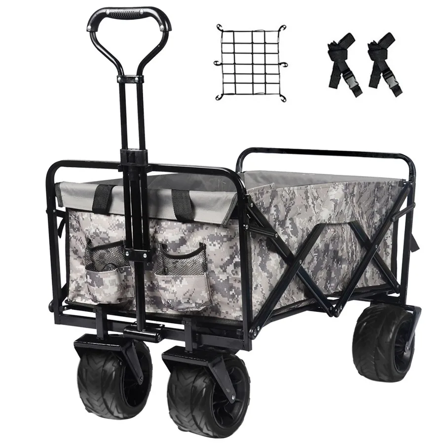 

Collapsible Heavy Duty Beach Wagon Cart Outdoor Folding Utility Camping Garden Beach Cart with Universal Wheels Adjustable Hand