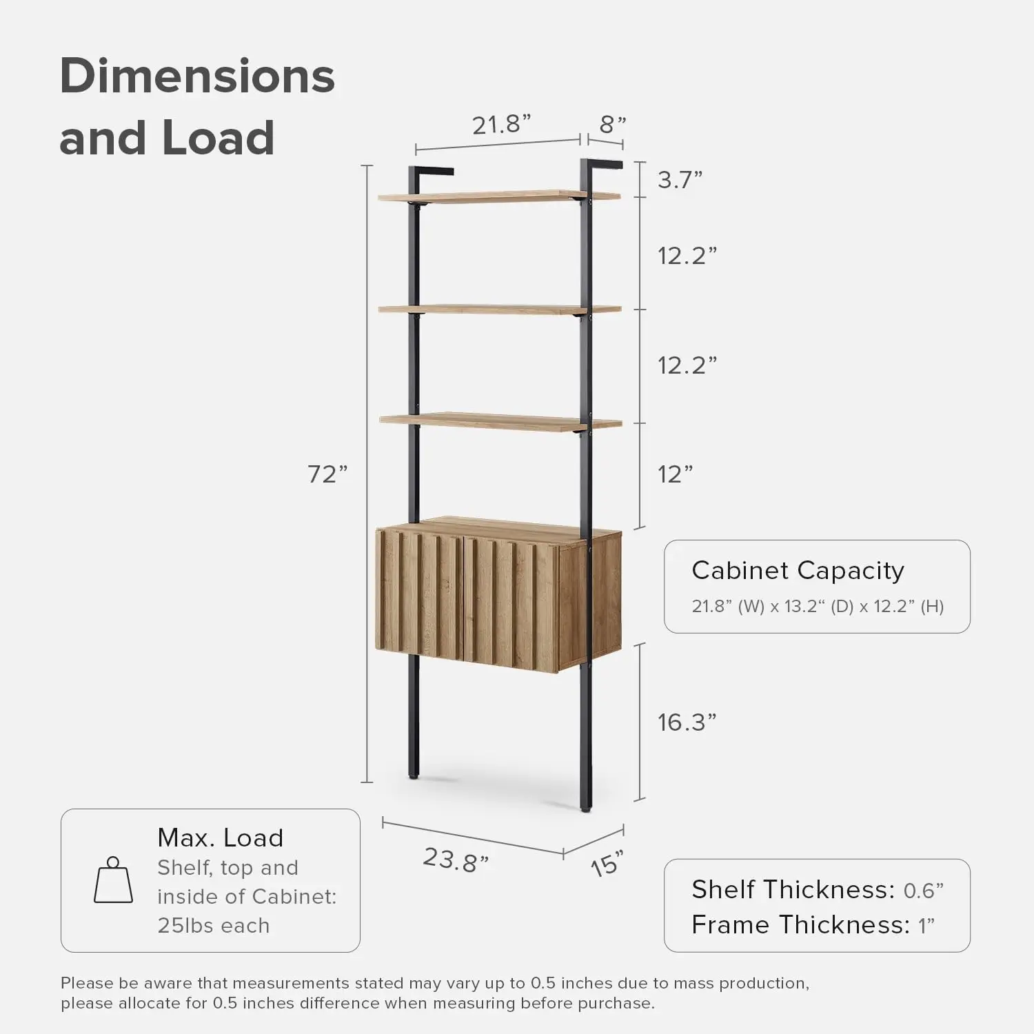 Wall Bookshelf, Farmhouse Industrial Bookcase, Narrow Slim Organizer Display Shelves, Living Room, Bedroom (5-Tier Shelf)