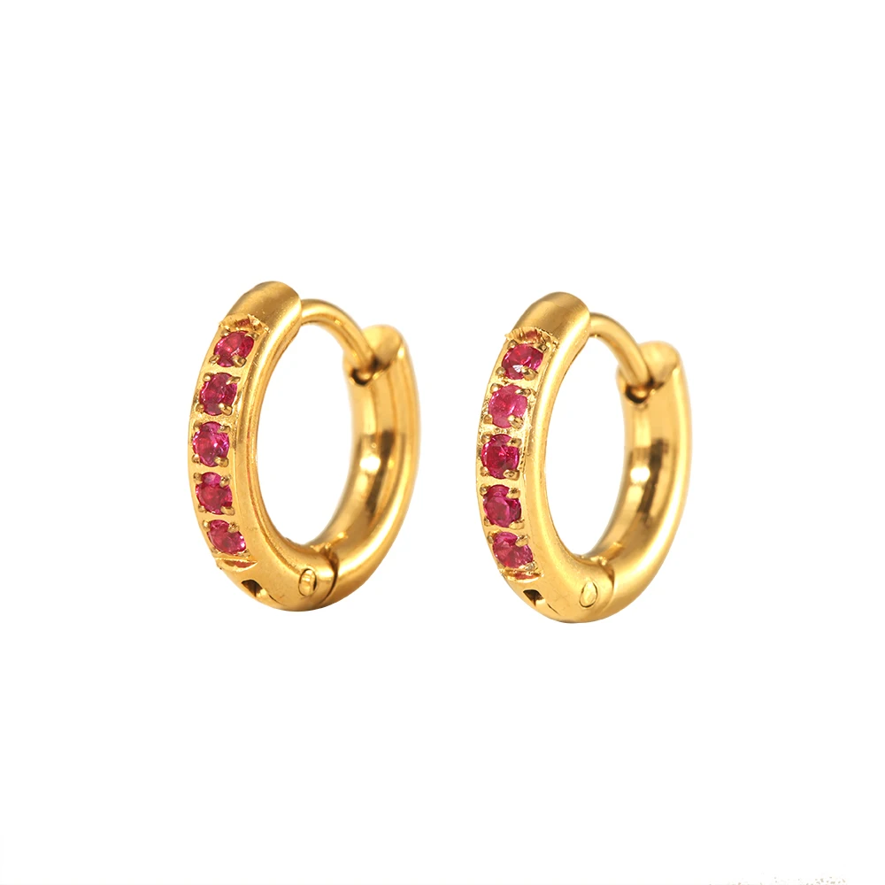 High End PVD 14K Gold Plated Cubic Zirconia Pave Huggie Earrings Stainless Steel Earring Waterproof Jewelry Wholesale