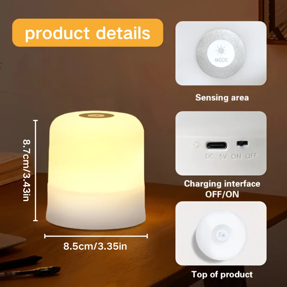1pc LED bedside lamp, touch switch, temperature and light color conversion, infinitely adjustable brightness, soft lighting