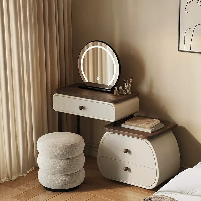Retro Style Solid Wood Dresser Drawer Storage Bedroom Sets Light Luxury Makeup Vanity Table With Mirror And Stool Home Furniture