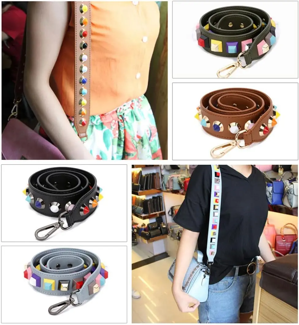 90cm Leather Bag Shoulder Strap Colorful Rivet Studs  Handbags Handles Crossbody  Replacement Straps Accessories Customization