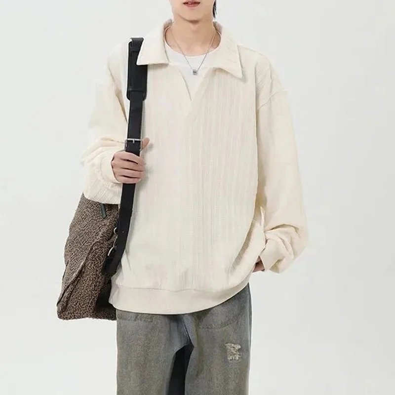 

Fake Two Piece Loose Lapel Pullover Shirt Sweatshirt Summer Color Matching Trendy Clothes