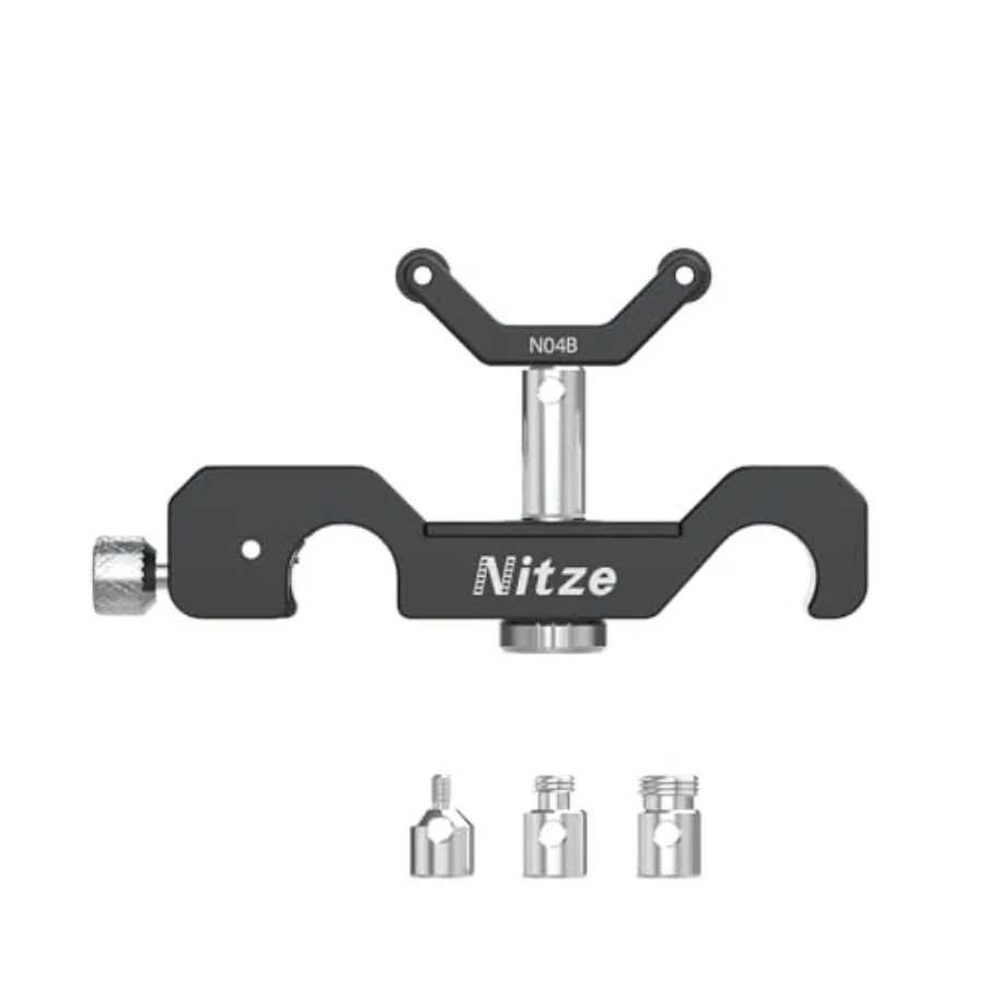 

Photography lens support: aluminum, black, universal 15mm rail compatibility with rolling Y-bracket, height extension, and mult