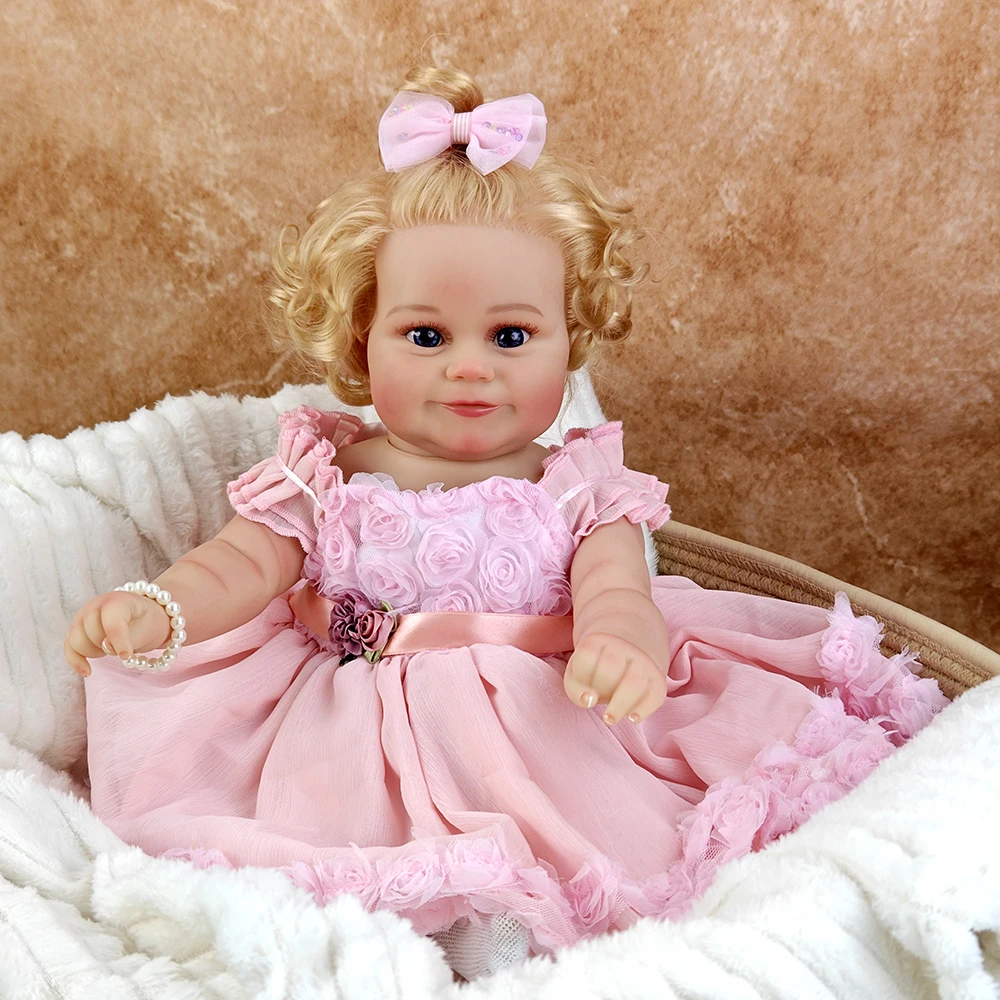 50CM 20Inch Transplant Blonde Hair Reborn Girl Doll Lifelike Full Soft Vinyl Body Alive Dress Up Companion Toys Birthday Gift
