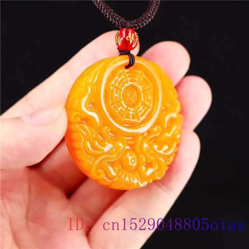 Yellow Jade Dragon Pendant Gifts Men Carved Chinese Charm Necklace Fashion Natural Accessories Women Amulet Jewellery Lucky