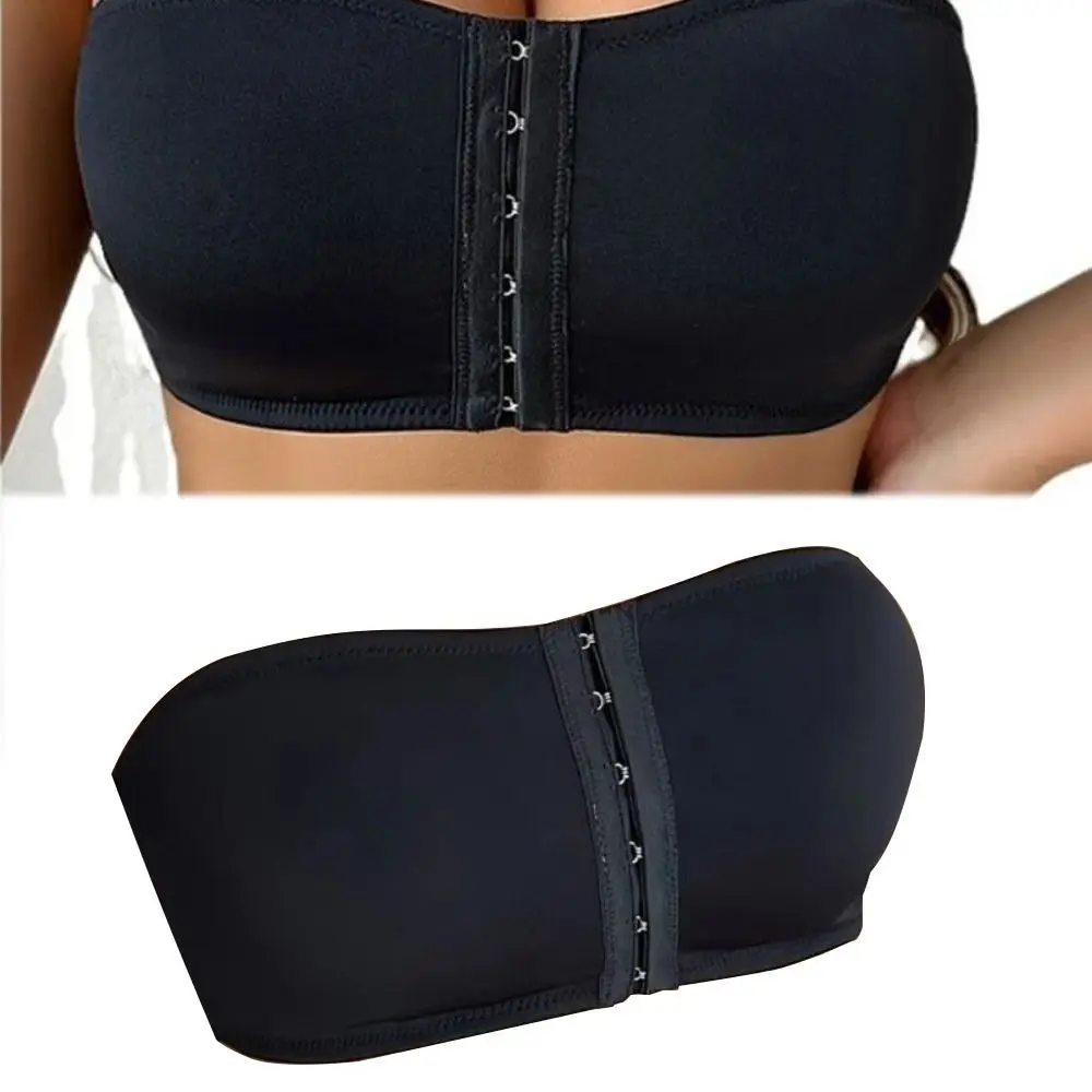 Strapless Front Button Bandeau Invisible No Underwire Tube Top Soft Cushion Removable Padded Traceless Underwear for Women
