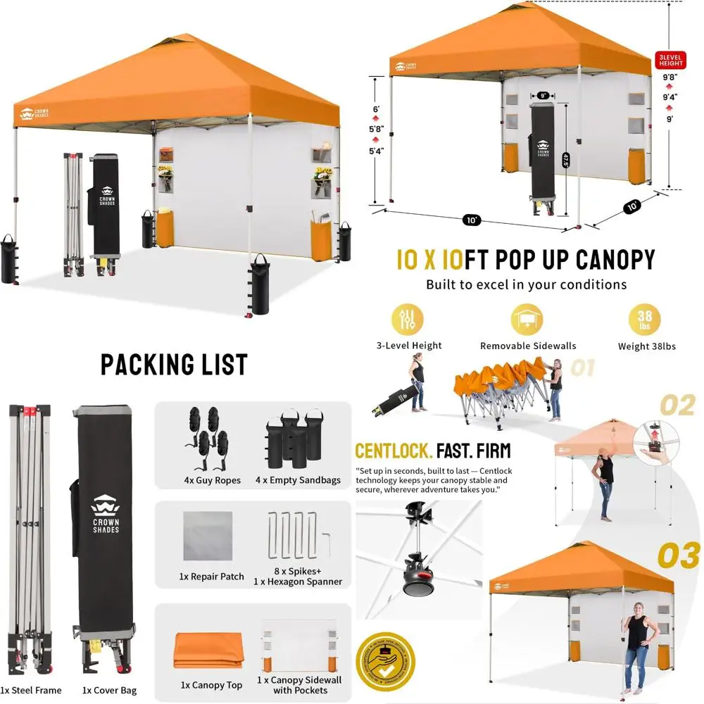 

Portable 10x10 Foot Outdoor Pop Up Canopy Tent with Pocket Sidewall, UV Protection, and Push Center Lock for Shelter