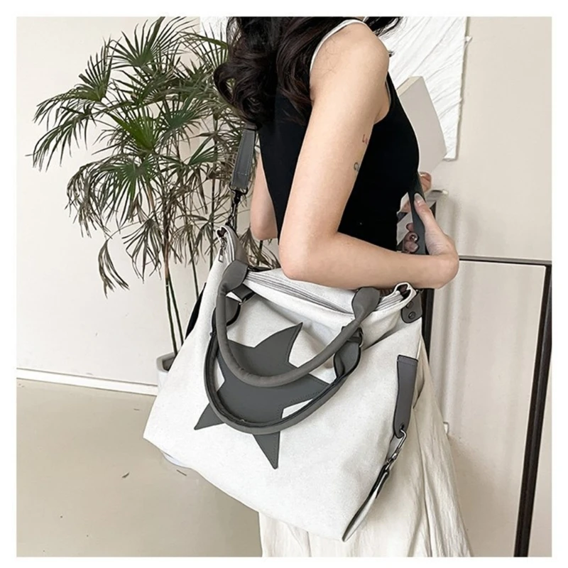 E74B Women Bag Large Capacity Shoulder Bag Student Schoolbag Star Crossbody Bag Messenger Bag Canvas Handbag for Travel