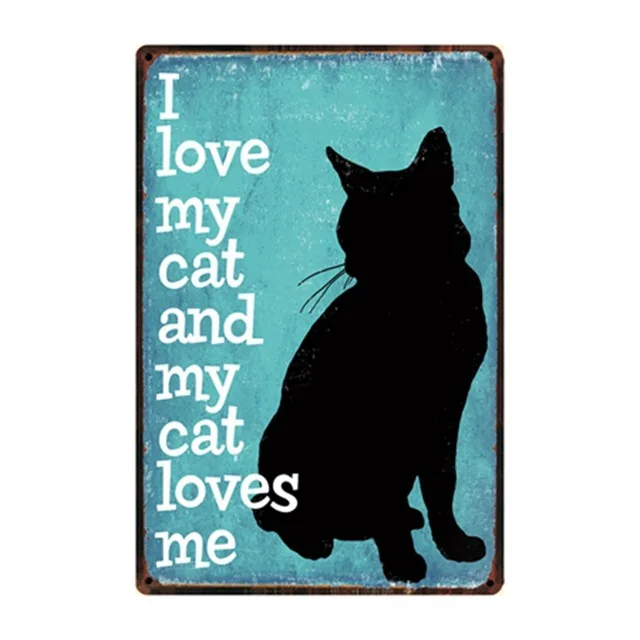 （2D Tin painting）CUTE CAT - Póster de metal vintage con diseño de gato, decoración de pared para bar, club, cafetería, garaje