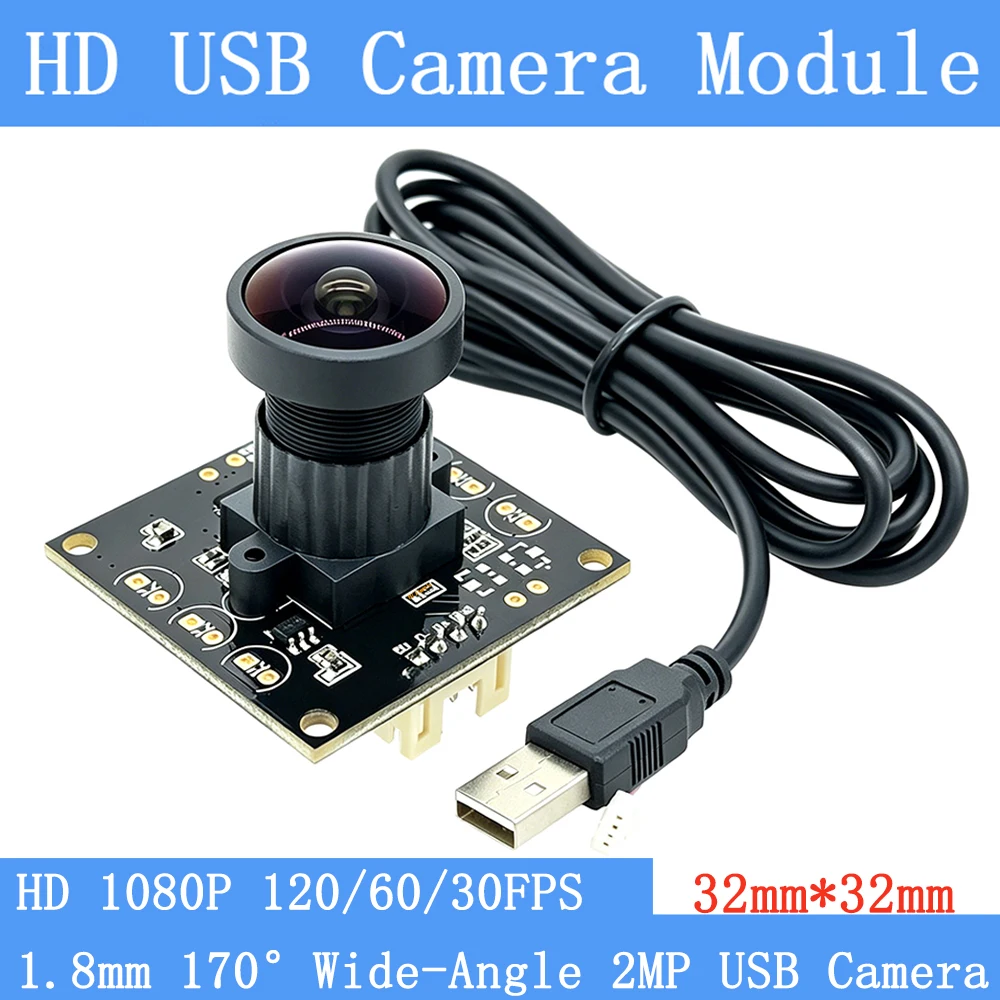 170° 2MP Wide Angle Mini CCTV Camera 1920x1080P 30FPS 60FPS 120fps USB Webcam Module for Android Windows Linux OTG UVC