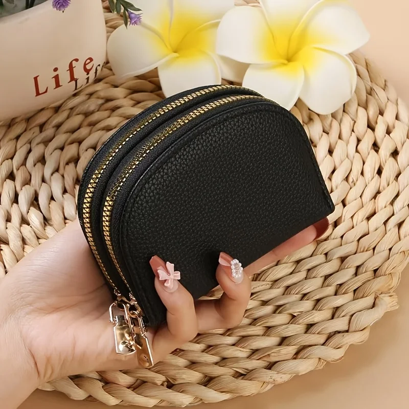 1pc new model of heat transfer double-zippered accordion card bag - a small, fresh, pure-color ID bag with a large capacity for