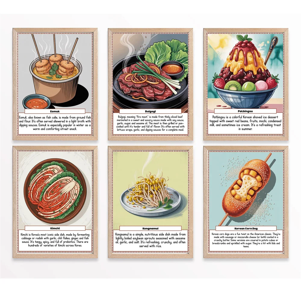 Pósteres de comida coreana, platos tradicionales coreanos, bulgogi, kimchi, pinturas artísticas en lienzo, decoración del hogar, cuadros