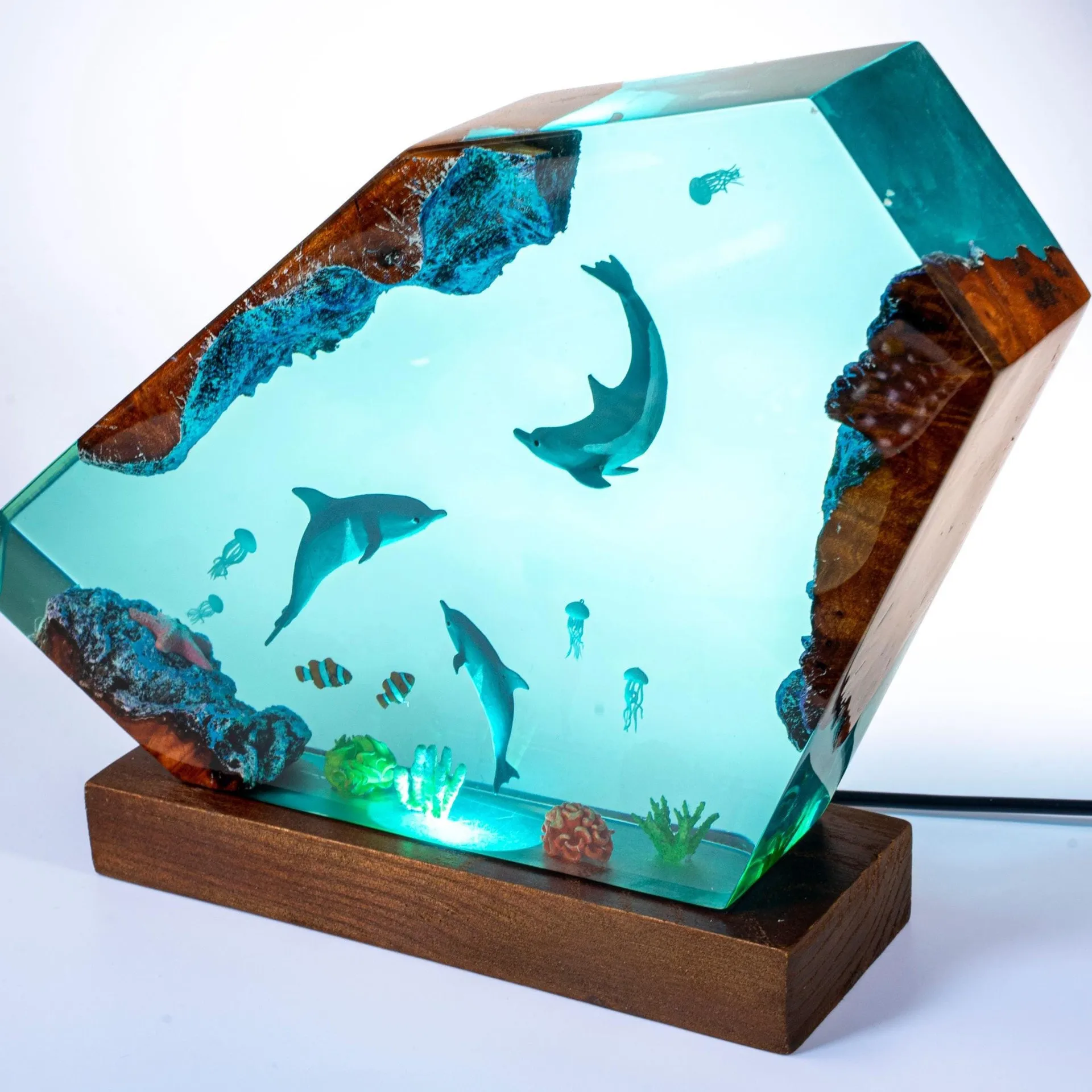 6X4 Inches Dolphin Family Epoxy Resin Lamp Decoration for Home Decor and Craft  Unique Gift for Ocean Life Enthusiasts