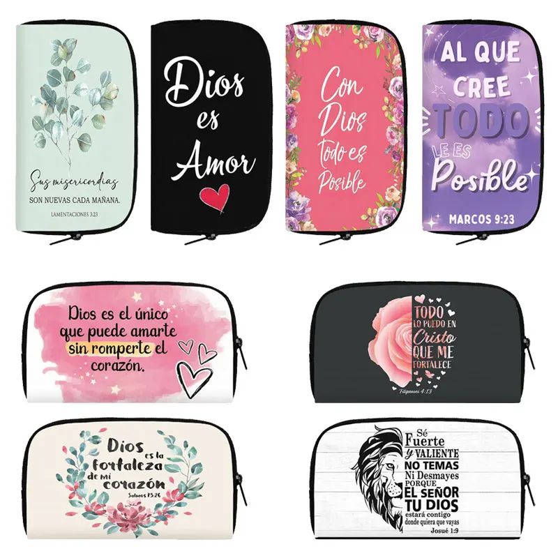 Bible Verse in Spanish Wallet Con Dios Todo Es Posible Purse Credit Card Earphone Holder Christian Gift Money Bag Long Wallets