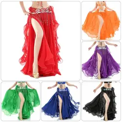 Shiny Sequins Tassels Belly Dancing Skirt Chiffon Elastic Dancing Skirt Sexy Belly Dance Wear for Women Performance Costumes