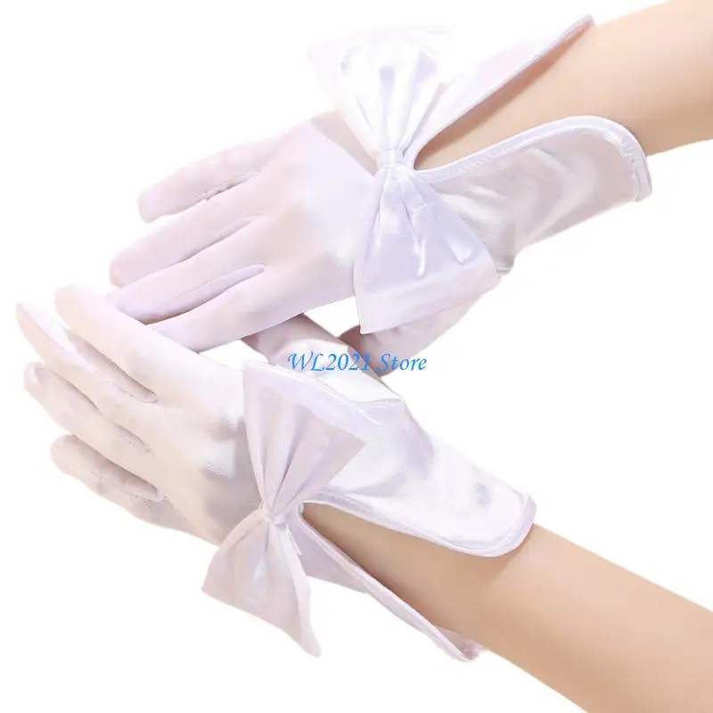 

G5GC Lady Evening Dinner Gloves White Elegant Full Finger Gloves 1920s Women White Gloves Bridal Wedding Gloves