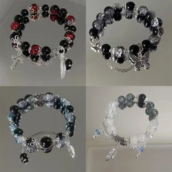 Fashion Chinese Style Feather Butterfly Pendant Beaded Bracelet For Girls Women Light Luxury Jewelry Accessories Gift